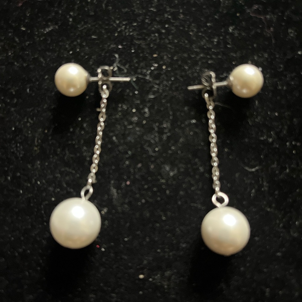 Tini Lux Silver and White Pearl Drop Earrings - Picture 8 of 16